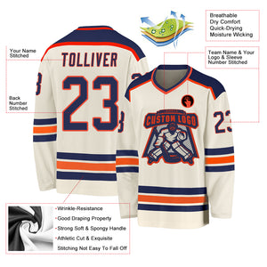 Custom Cream Navy-Orange Hockey Jersey