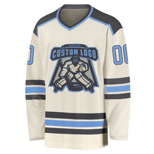 Laden Sie das Bild in den Galerie-Viewer, Custom Cream Light Blue-Steel Gray Hockey Jersey
