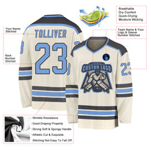 Load image into Gallery viewer, Custom Cream Light Blue-Steel Gray Hockey Jersey
