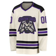Laden Sie das Bild in den Galerie-Viewer, Custom Cream Purple-Black Hockey Jersey
