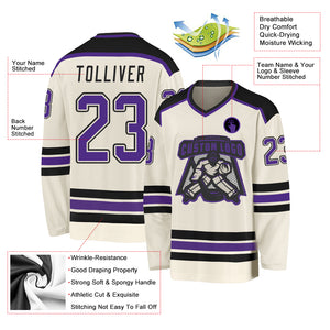 Custom Cream Purple-Black Hockey Jersey