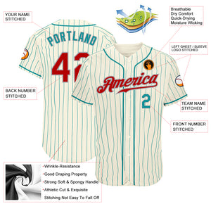 Custom Cream Teal Pinstripe Red Teal-Gray Authentic Baseball Jersey