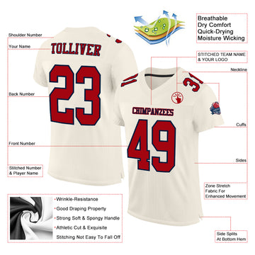 Custom Cream Red-Navy Mesh Authentic Football Jersey