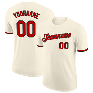 Custom Cream Red-Black Performance T-Shirt