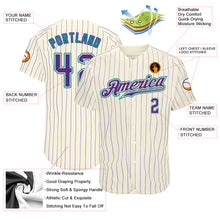 Laden Sie das Bild in den Galerie-Viewer, Custom Cream Purple Pinstripe Purple-Teal Authentic Baseball Jersey
