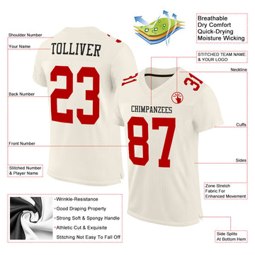 Custom Cream Red Mesh Authentic Football Jersey