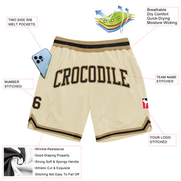 Custom Cream Black-Old Gold Authentic Throwback Basketball Shorts