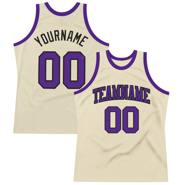 Custom Team Cream Basketball Authentic Black Throwback Jersey Purple