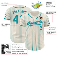 Laden Sie das Bild in den Galerie-Viewer, Custom Cream Teal Pinstripe Teal-Gray Authentic Baseball Jersey
