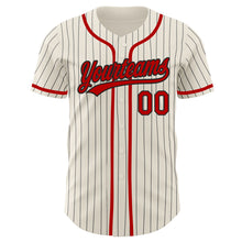 Laden Sie das Bild in den Galerie-Viewer, Custom Cream Black Pinstripe Red Authentic Baseball Jersey
