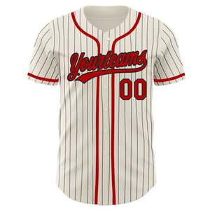 Custom Cream Black Pinstripe Red Authentic Baseball Jersey