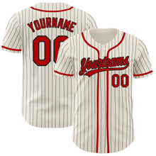 Load image into Gallery viewer, Custom Cream Black Pinstripe Red Authentic Baseball Jersey

