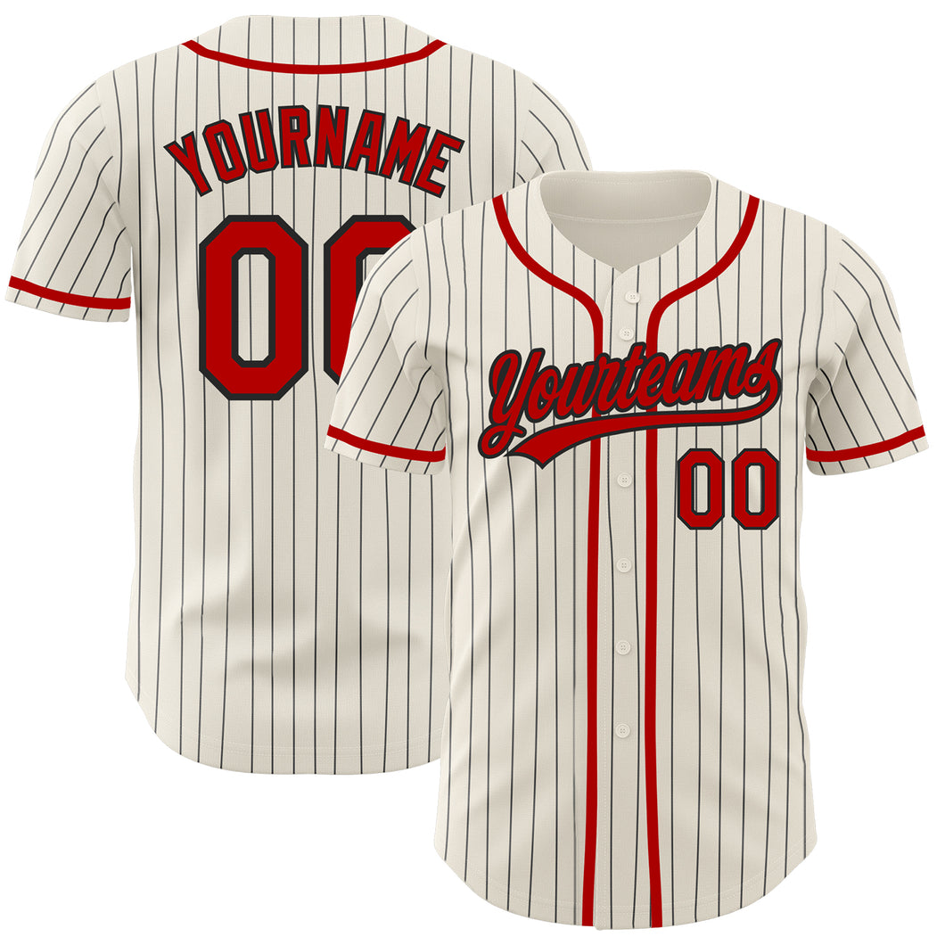 Custom Cream Black Pinstripe Red Authentic Baseball Jersey