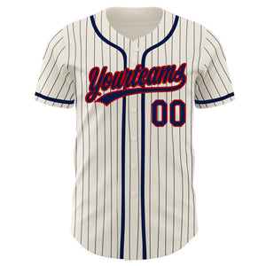 Custom Cream Navy Pinstripe Navy-Red Authentic Baseball Jersey