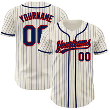 Load image into Gallery viewer, Custom Cream Navy Pinstripe Navy-Red Authentic Baseball Jersey
