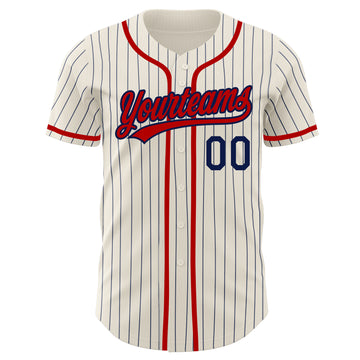 Custom Cream Navy Pinstripe Red Authentic Baseball Jersey