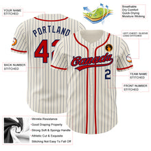 Laden Sie das Bild in den Galerie-Viewer, Custom Cream Navy Pinstripe Red Authentic Baseball Jersey
