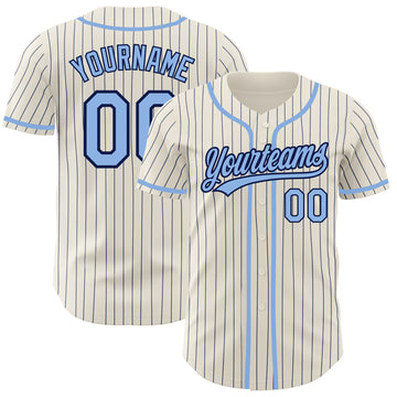 Custom Cream Navy Pinstripe Light Blue Authentic Baseball Jersey