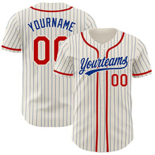 Load image into Gallery viewer, Custom Cream Royal Pinstripe Red Authentic Baseball Jersey
