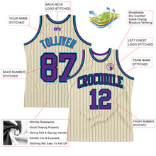 Laden Sie das Bild in den Galerie-Viewer, Custom Cream Black Pinstripe Purple-Teal Authentic Basketball Jersey
