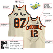 Laden Sie das Bild in den Galerie-Viewer, Custom Cream Black Pinstripe Black-Orange Authentic Basketball Jersey
