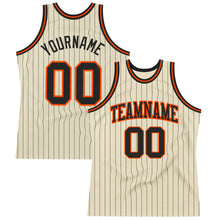 Laden Sie das Bild in den Galerie-Viewer, Custom Cream Black Pinstripe Black-Orange Authentic Basketball Jersey
