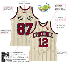 Laden Sie das Bild in den Galerie-Viewer, Custom Cream Black Pinstripe Maroon Authentic Basketball Jersey

