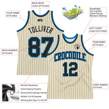 Загрузить изображение в средство просмотра галереи, Custom Cream Black Pinstripe Black-Blue Authentic Basketball Jersey
