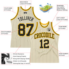 Laden Sie das Bild in den Galerie-Viewer, Custom Cream Black Pinstripe Black-Gold Authentic Basketball Jersey

