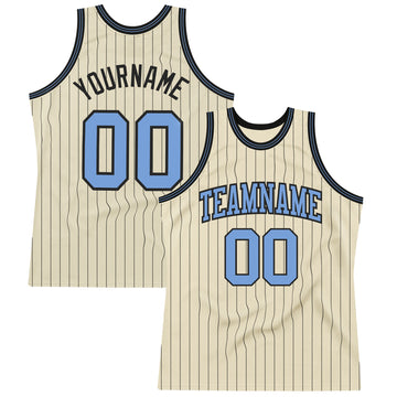 Custom Cream Black Pinstripe Blue Authentic Basketball Jersey