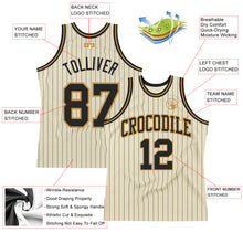 Laden Sie das Bild in den Galerie-Viewer, Custom Cream Black Pinstripe Black-Old Gold Authentic Basketball Jersey
