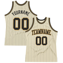 Laden Sie das Bild in den Galerie-Viewer, Custom Cream Black Pinstripe Black-Old Gold Authentic Basketball Jersey
