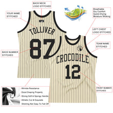 Laden Sie das Bild in den Galerie-Viewer, Custom Cream Black Pinstripe Black Authentic Basketball Jersey
