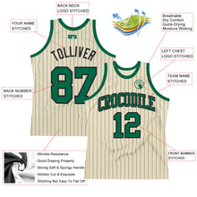 Laden Sie das Bild in den Galerie-Viewer, Custom Cream Black Pinstripe Kelly Green Authentic Basketball Jersey
