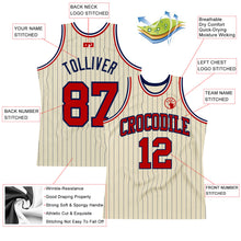 Laden Sie das Bild in den Galerie-Viewer, Custom Cream Navy Pinstripe Red Authentic Basketball Jersey
