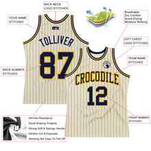 Laden Sie das Bild in den Galerie-Viewer, Custom Cream Navy Pinstripe Navy-Gold Authentic Basketball Jersey

