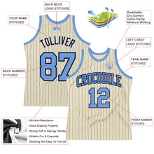 Laden Sie das Bild in den Galerie-Viewer, Custom Cream Navy Pinstripe Light Blue Authentic Basketball Jersey
