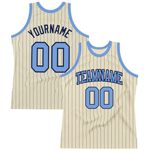 Laden Sie das Bild in den Galerie-Viewer, Custom Cream Navy Pinstripe Light Blue Authentic Basketball Jersey
