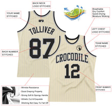 Загрузить изображение в средство просмотра галереи, Custom Cream Gray Pinstripe Black Authentic Basketball Jersey
