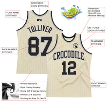 Laden Sie das Bild in den Galerie-Viewer, Custom Cream Gray Pinstripe Black Authentic Basketball Jersey

