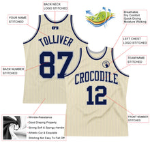 Laden Sie das Bild in den Galerie-Viewer, Custom Cream Gray Pinstripe Navy Authentic Basketball Jersey
