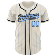 Load image into Gallery viewer, Custom Cream Light Blue Pinstripe Black Authentic Baseball Jersey
