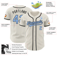 Laden Sie das Bild in den Galerie-Viewer, Custom Cream Light Blue Pinstripe Black Authentic Baseball Jersey
