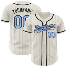 Load image into Gallery viewer, Custom Cream Light Blue Pinstripe Black Authentic Baseball Jersey
