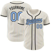 Laden Sie das Bild in den Galerie-Viewer, Custom Cream Light Blue Pinstripe Black Authentic Baseball Jersey
