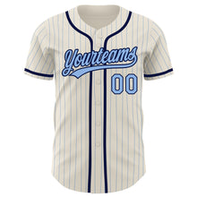 Laden Sie das Bild in den Galerie-Viewer, Custom Cream Light Blue Pinstripe Navy Authentic Baseball Jersey
