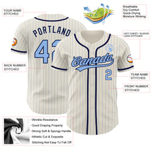 Load image into Gallery viewer, Custom Cream Light Blue Pinstripe Navy Authentic Baseball Jersey
