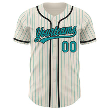 Load image into Gallery viewer, Custom Cream Teal Pinstripe Black Authentic Baseball Jersey
