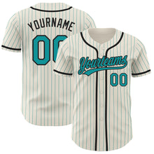 Load image into Gallery viewer, Custom Cream Teal Pinstripe Black Authentic Baseball Jersey
