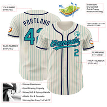 Laden Sie das Bild in den Galerie-Viewer, Custom Cream Teal Pinstripe Navy Authentic Baseball Jersey
